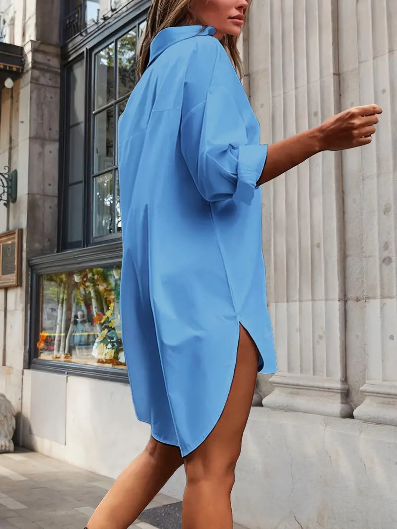 Button-Down Shirt Dress - High-Low Hem