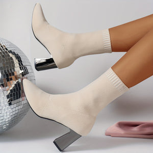 Knit Ankle Boots with Geometric Heel