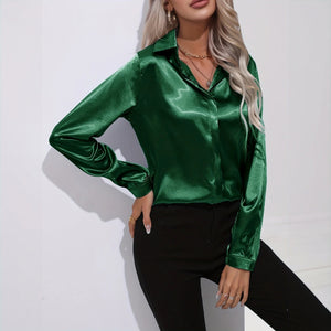 Satin Finish Button-Down - Tailored Blouse