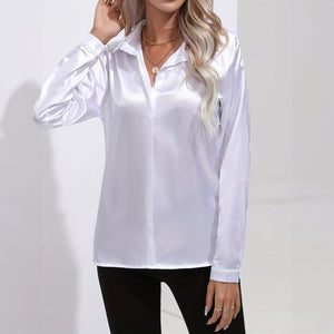 Satin Finish Button-Down - Tailored Blouse
