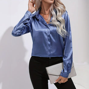 Satin Finish Button-Down - Tailored Blouse