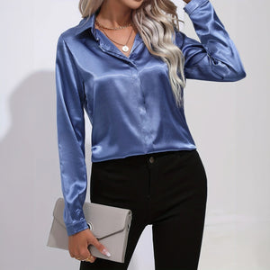 Satin Finish Button-Down - Tailored Blouse