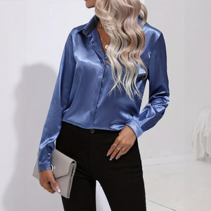 Satin Finish Button-Down - Tailored Blouse