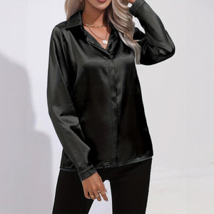 Satin Finish Button-Down - Tailored Blouse