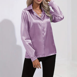 Satin Finish Button-Down - Tailored Blouse