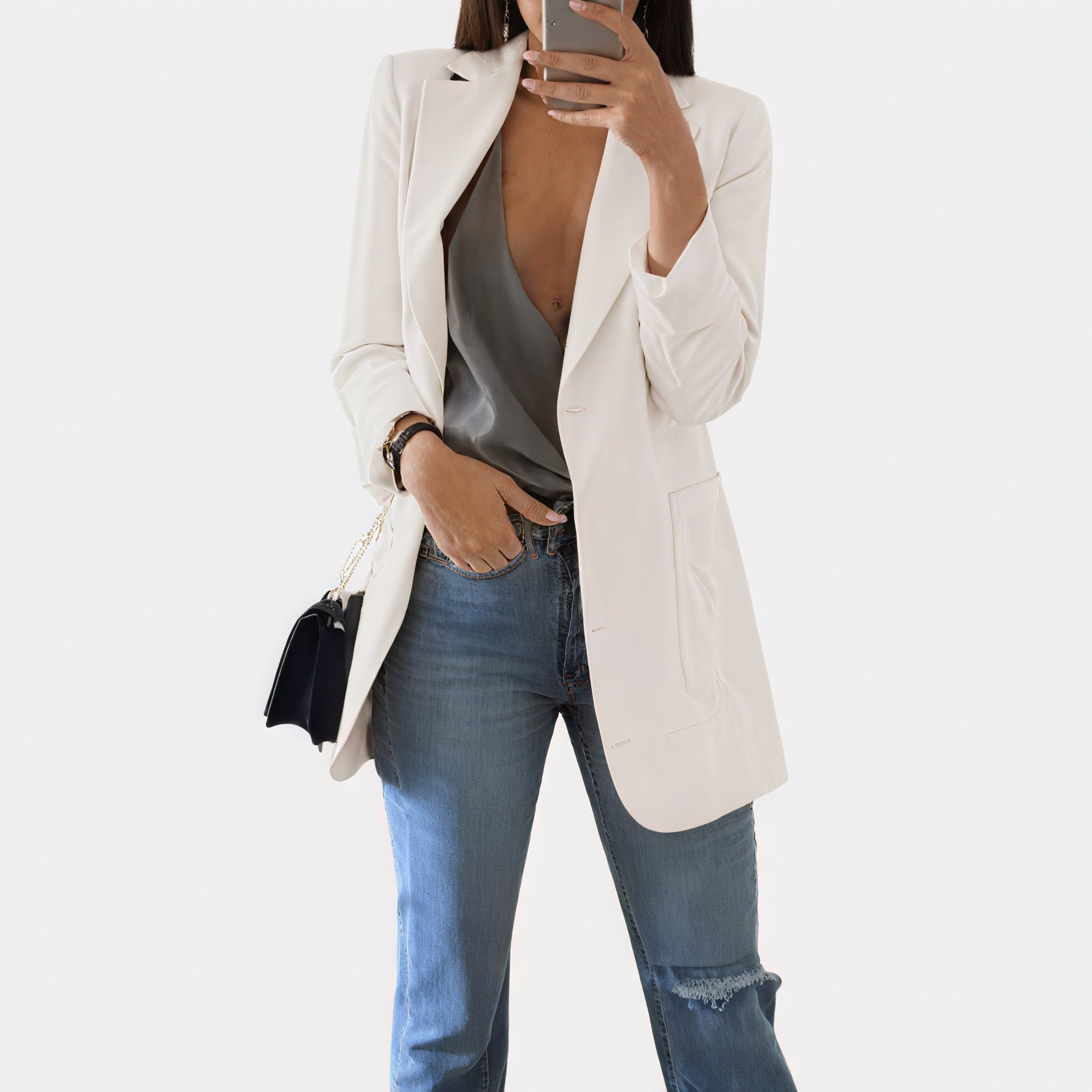 Tailored Blazer - Notched Lapel, Fitted Design