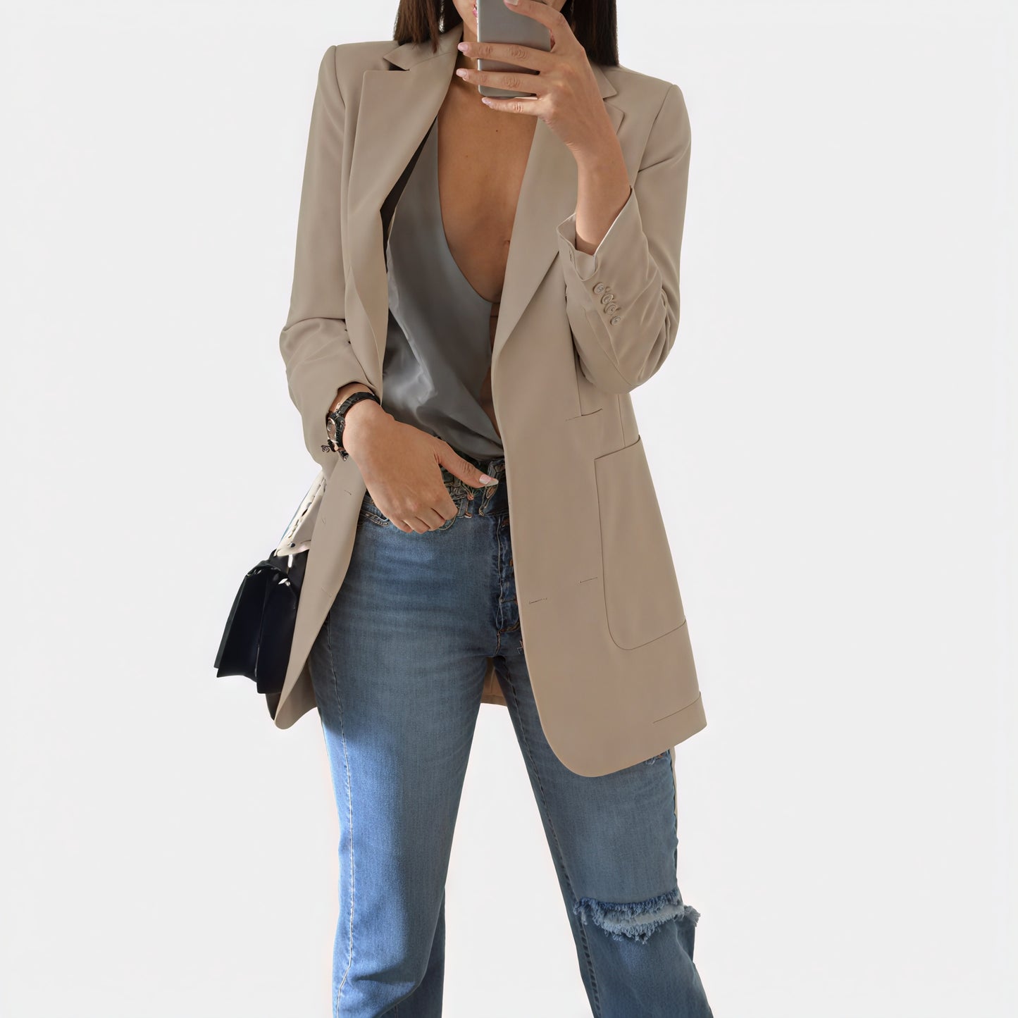 Tailored Blazer - Notched Lapel, Fitted Design
