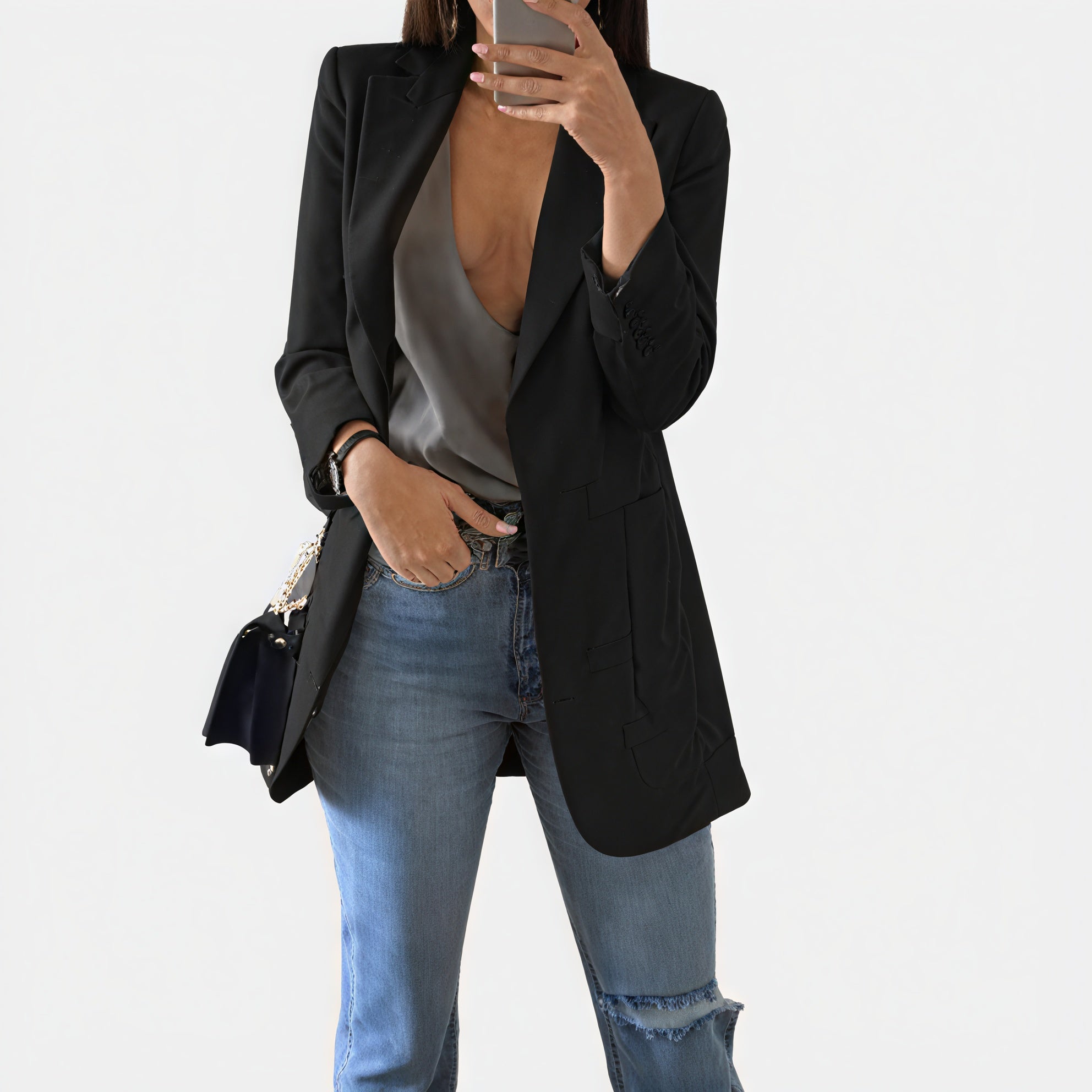 Tailored Blazer - Notched Lapel, Fitted Design