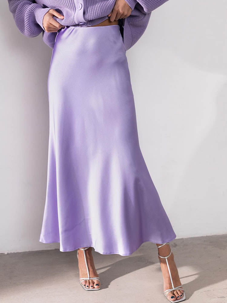 Silky A-Line Midi Skirt - High Waist