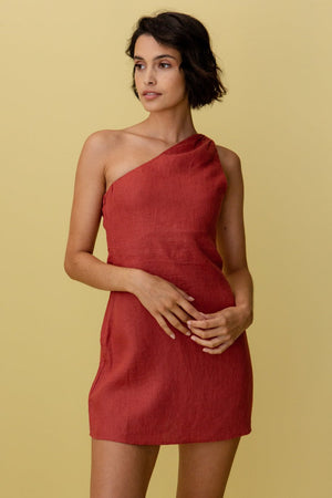 Basicfold Women's Linen One-Shoulder Mini Dress – Asymmetrical Neckline-83276-629bd8a9-1c18-4565-a99d-f43ef01c4e34