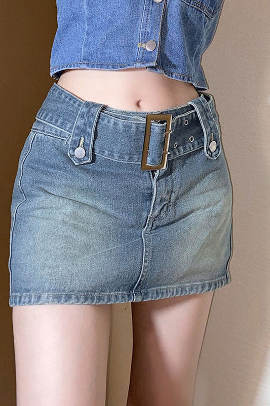 Vintage Denim Mini Skirt with Buckle