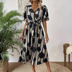 Polka Dot Button-Down Dress with Pleated Skirt