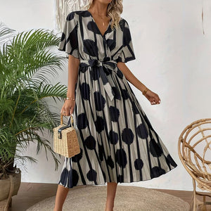 Polka Dot Button-Down Dress with Pleated Skirt