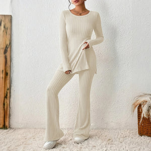 Ribbed Activewear Set with Flared Pants