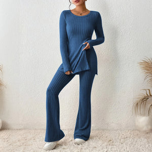 Ribbed Activewear Set with Flared Pants