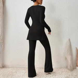 Ribbed Activewear Set with Flared Pants