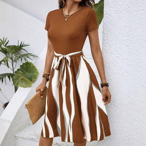 Striped Midi Dress with Fitted Bodice