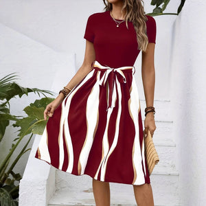 Striped Midi Dress with Fitted Bodice