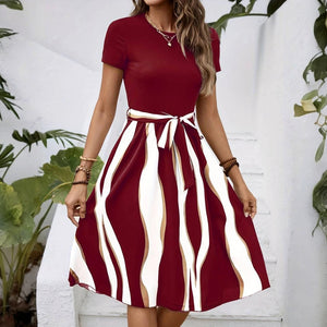 Striped Midi Dress with Fitted Bodice