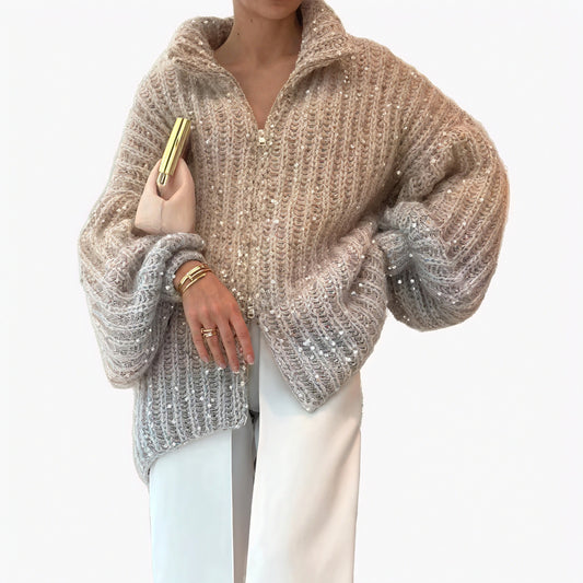 Long Dress with Chunky Knit Cardigan