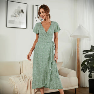 Floral Wrap Dress - V-Neck Maxi with Slit