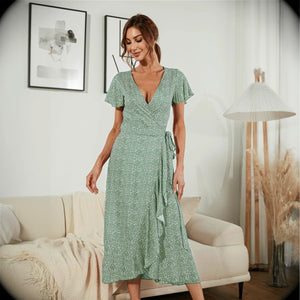 Floral Wrap Dress - V-Neck Maxi with Slit