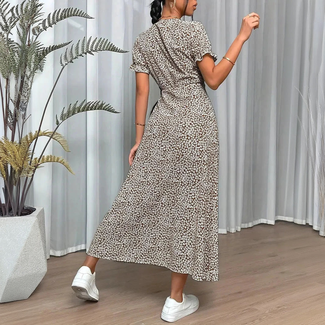 Floral Wrap Dress - V-Neck Maxi with Slit