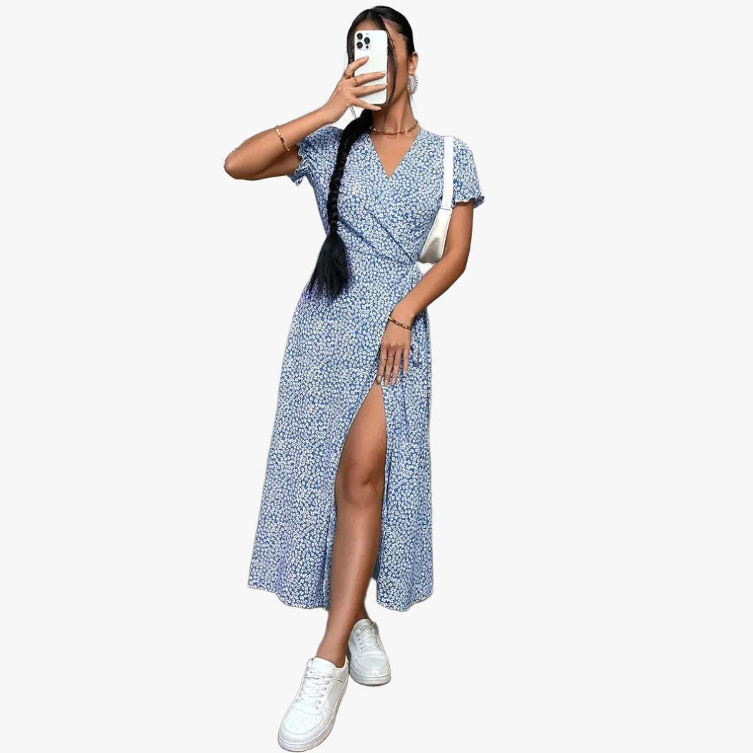 Floral Wrap Dress - V-Neck Maxi with Slit