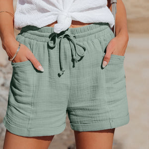 Women's Shorts – Lightweight Fabric, Drawstring Waist, Rolled Hem, Casual Style-65920-0fe55469-d485-40e6-9f10-e311bf67e6e9