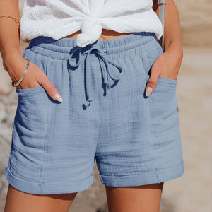 Women's Shorts – Lightweight Fabric, Drawstring Waist, Rolled Hem, Casual Style-65920-5ae7a662-1331-47d5-a676-21490f7b023f