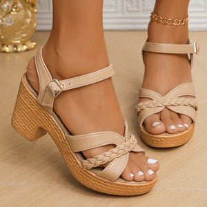 Woven Platform Sandals - Wedge Heel, Ankle Strap