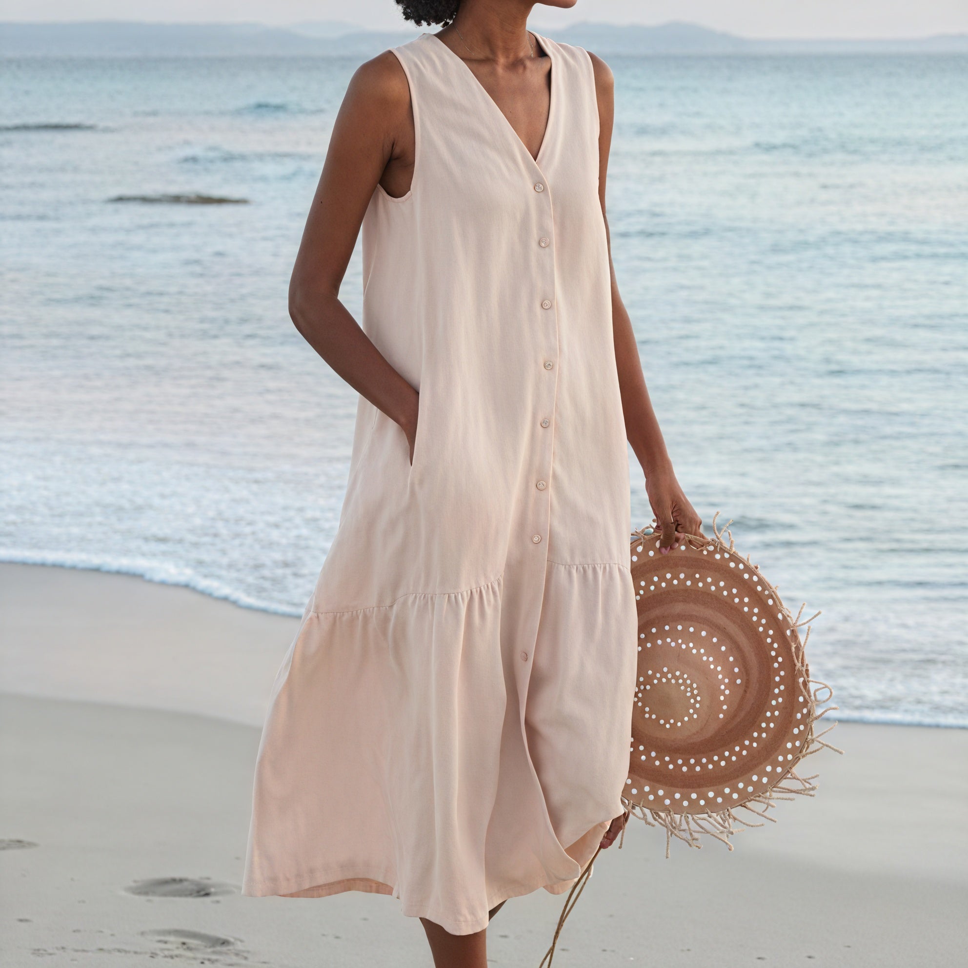 Women's Sleeveless Button-Down V-Neck Flowy Dress with Pockets, Casual Summer Style-67015-c9b4baa9-9102-4d14-a47a-6a7f1a1e1793