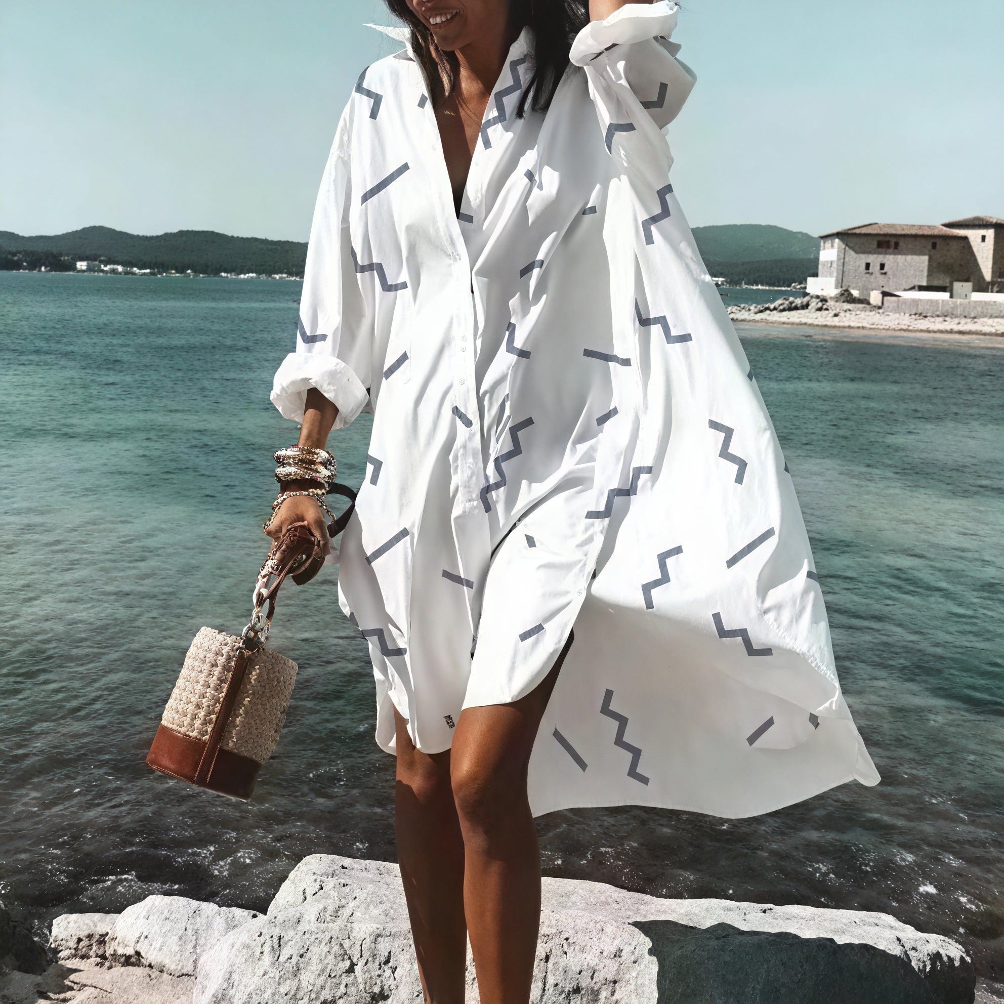 Oversized Button-Down Dress with Long Sleeves