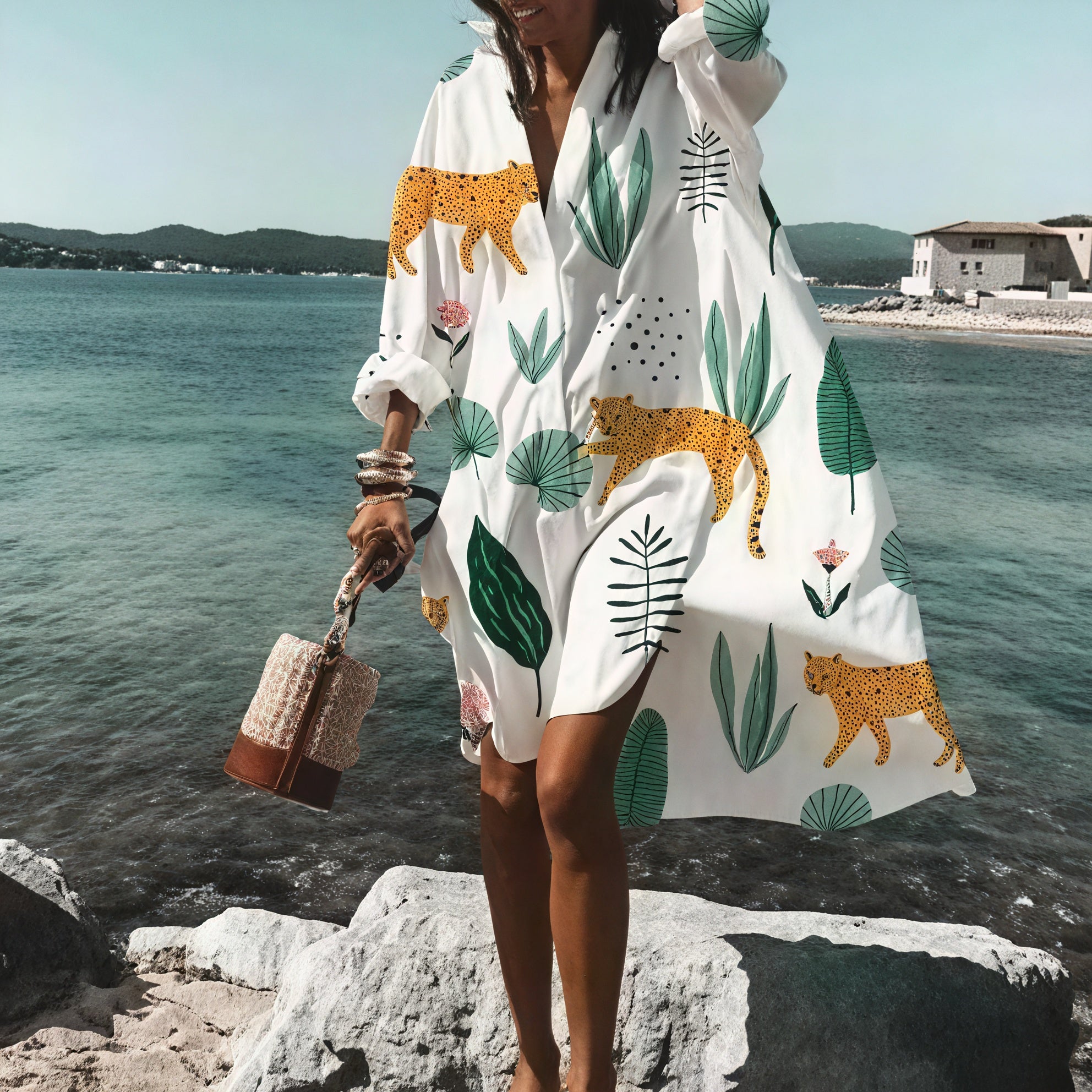 Oversized Button-Down Dress with Long Sleeves