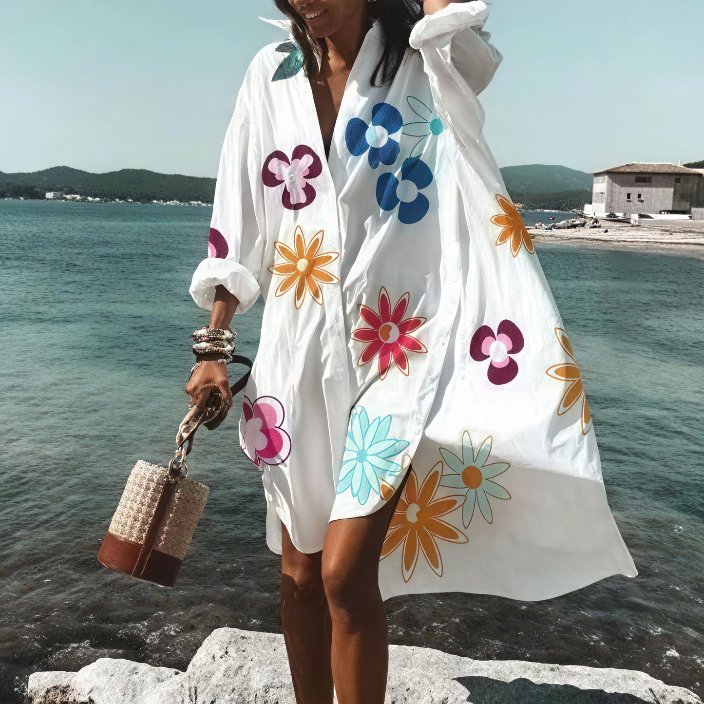 Oversized Button-Down Dress with Long Sleeves