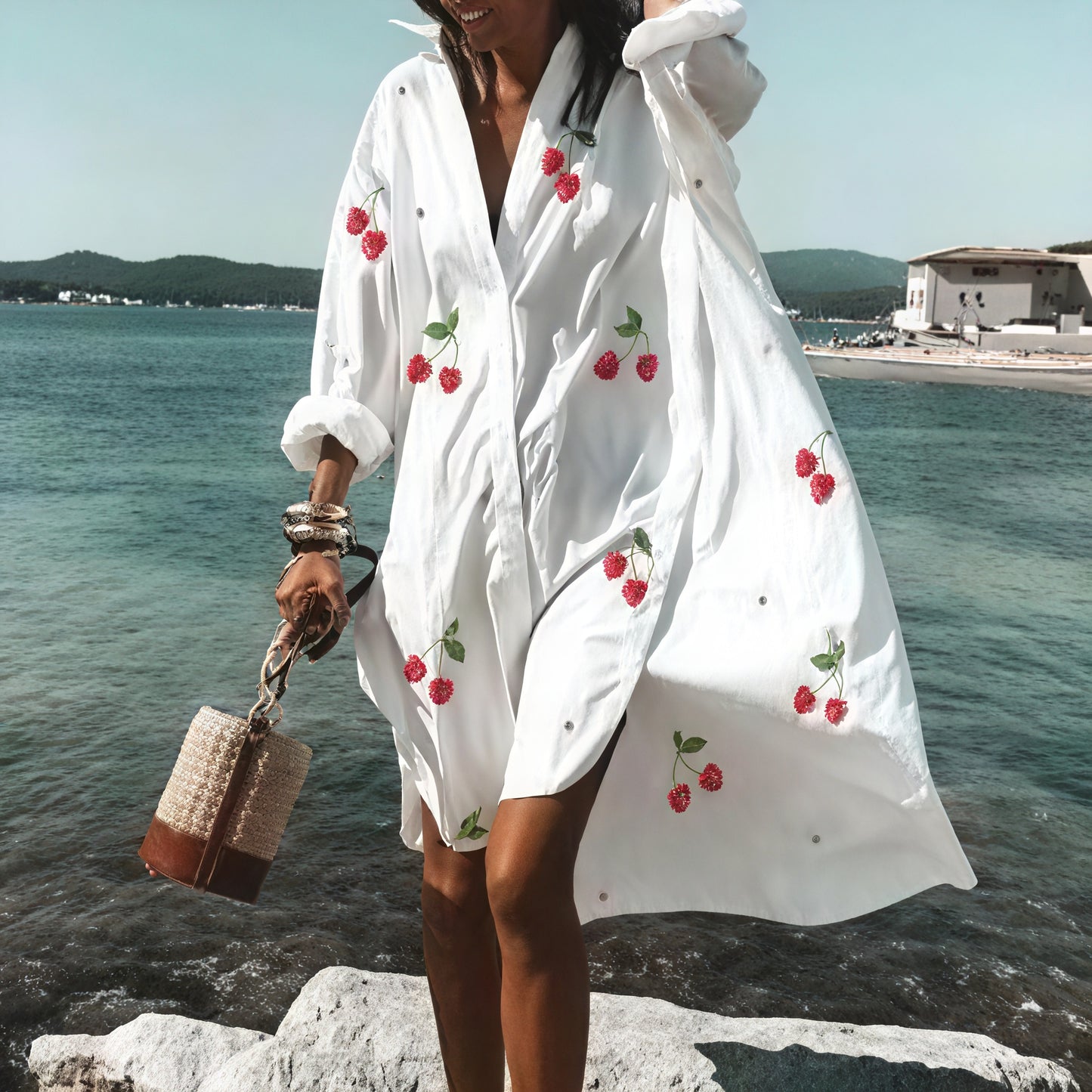 Oversized Button-Down Dress with Long Sleeves