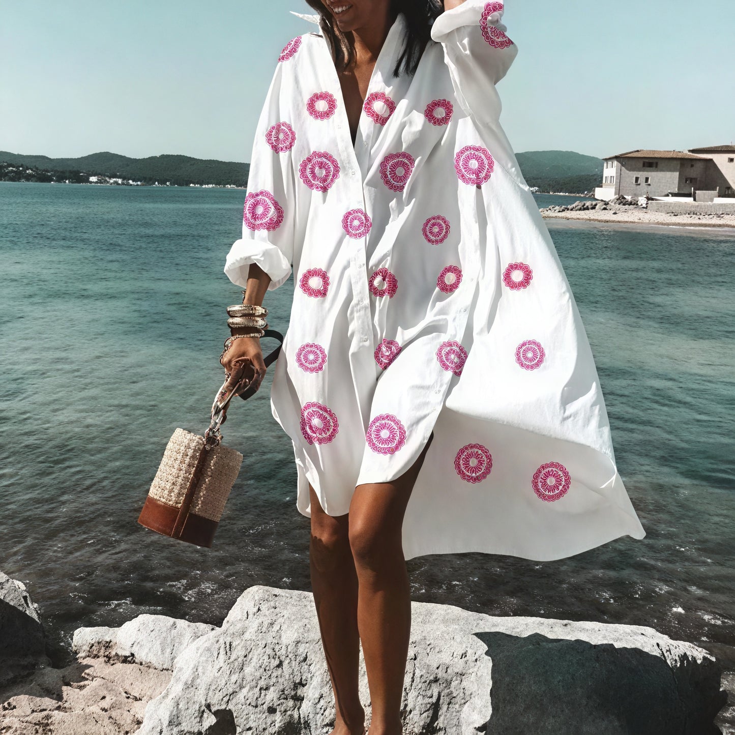 Oversized Button-Down Dress with Long Sleeves