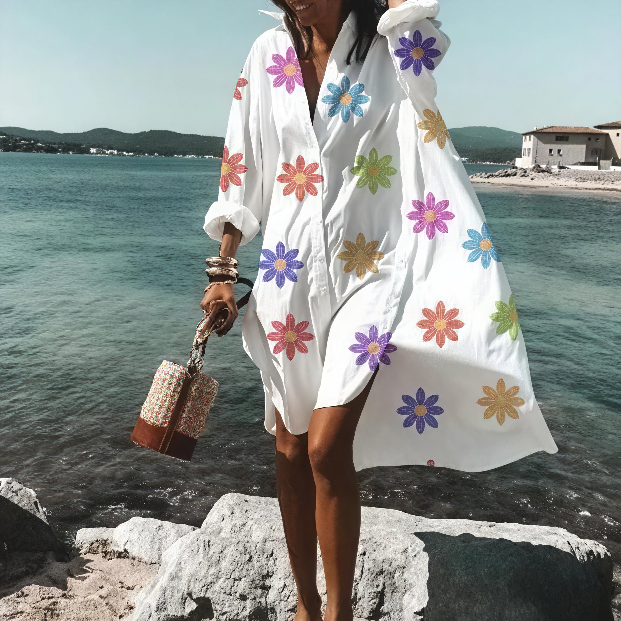 Oversized Button-Down Dress with Long Sleeves