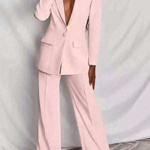 Modern Suit with Wide-Leg Trousers and V-Neck