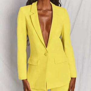 Modern Suit with Wide-Leg Trousers and V-Neck