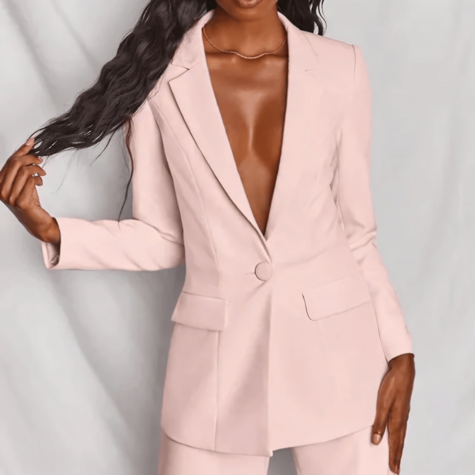 Modern Suit with Wide-Leg Trousers and V-Neck