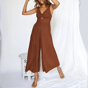 Wide-Leg Jumpsuit with Keyhole & Waist Detail