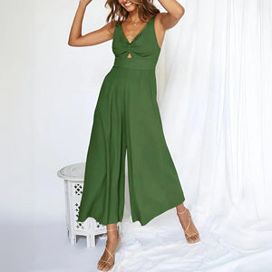 Wide-Leg Jumpsuit with Keyhole & Waist Detail