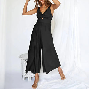 Wide-Leg Jumpsuit with Keyhole & Waist Detail