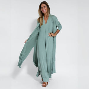 V-Neck Maxi Dress - Flowing Silhouette, Side Slits