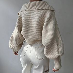 Knit Sweater - Oversized Ribbed V-Neck Top