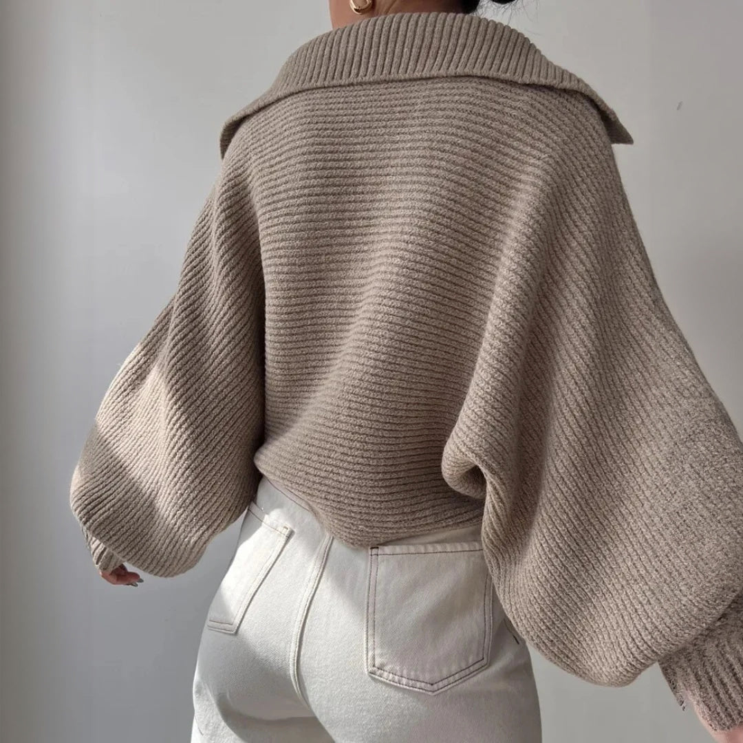 Knit Sweater - Oversized Ribbed V-Neck Top
