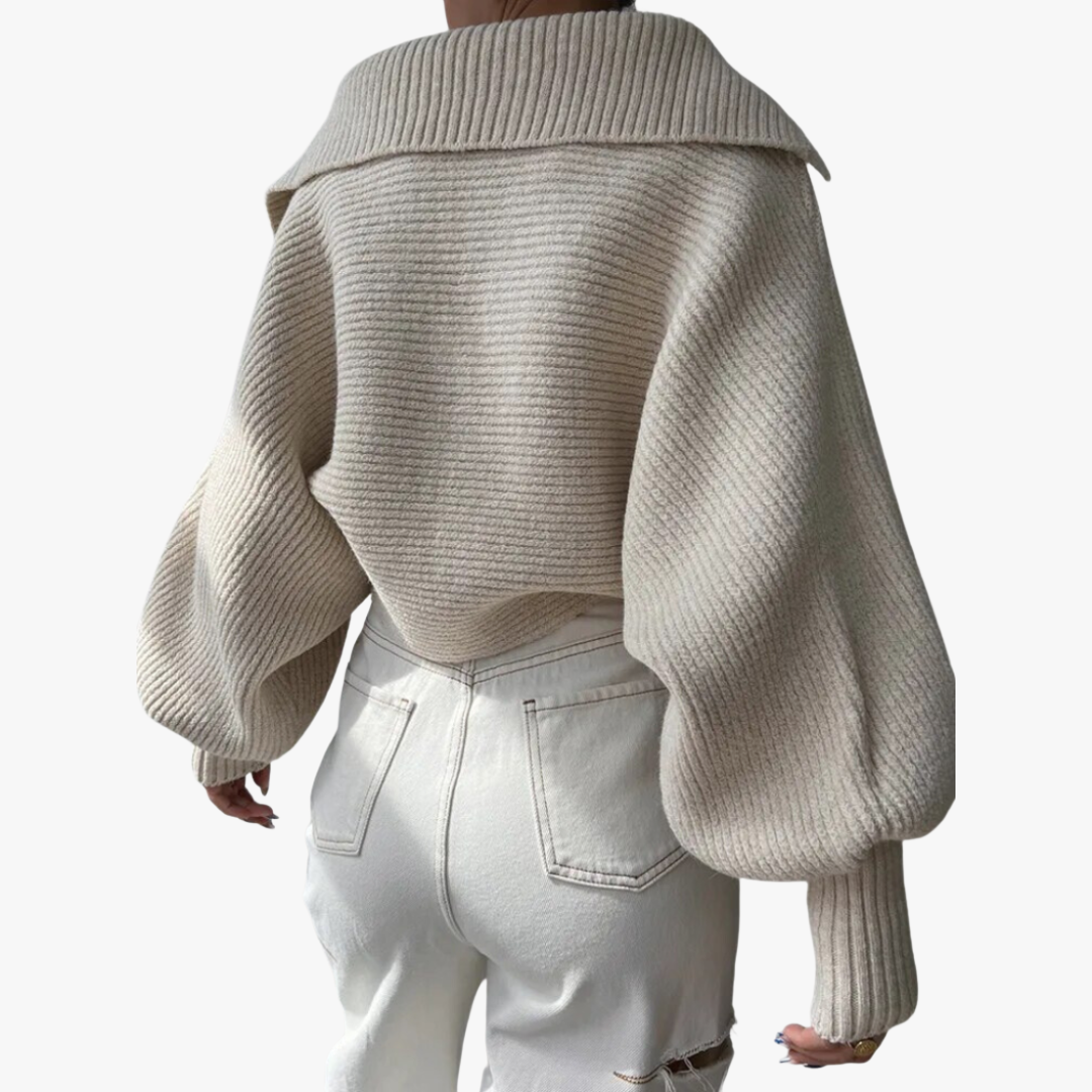 Knit Sweater - Oversized Ribbed V-Neck Top