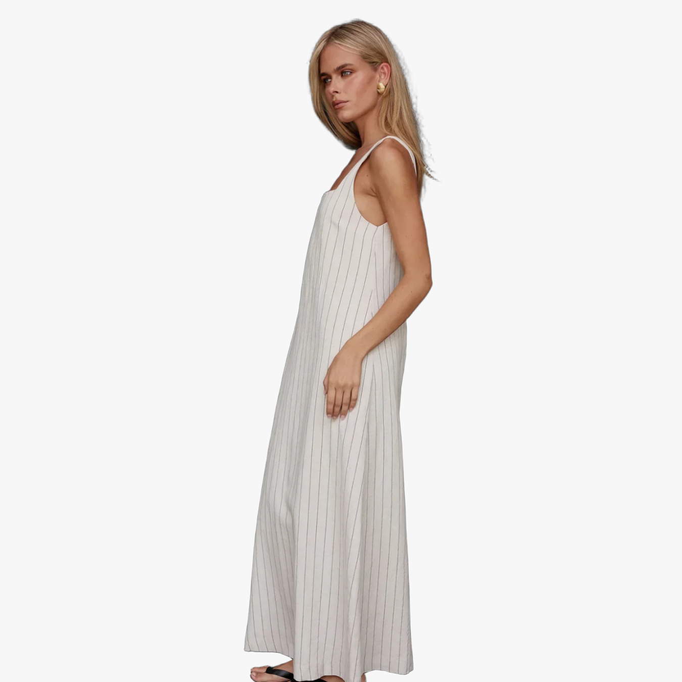 Square Neck Maxi Dress - Striped Cotton Linen