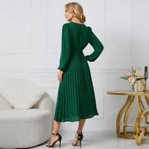 Wrap Cocktail Dress - Pleated Midi Skirt
